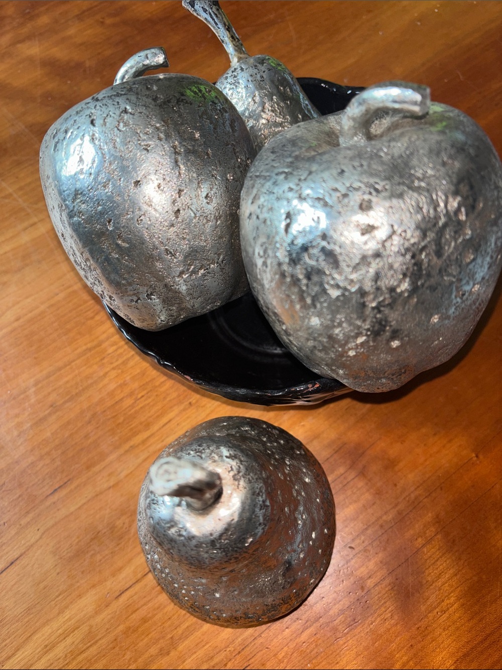 🆕 Ethan Allen Metallic Silver Decorative Fruit Set